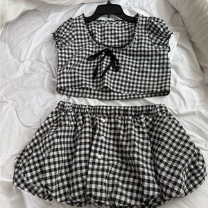 Black and White Gingham Women's Crop Top & Skirt Set